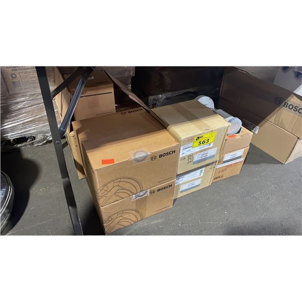 GROUP OF ASSORTED COMMERCIAL SECURITY CAMERAS & HOUSINGS- BOSCH, AXIS & WISENET
