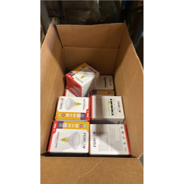 BOX OF FUSION LAMPS PAR38 FLOOD LIGHT BULBS- APPROX 13