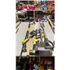 Image 1 : GROUP OF ASSORTED YARD TOOLS- SHOVELS, HAND SAW, 18LB WEDGE POINT BAR, HAMMER, PRY