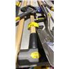 Image 3 : GROUP OF ASSORTED YARD TOOLS- SHOVELS, HAND SAW, 18LB WEDGE POINT BAR, HAMMER, PRY