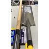Image 4 : GROUP OF ASSORTED YARD TOOLS- SHOVELS, HAND SAW, 18LB WEDGE POINT BAR, HAMMER, PRY