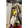 Image 3 : GROUP OF ASSORTED YARD TOOLS- SHOVEL, HAND SAW, HAMMER, PRY BARS, SPLITTING WEDGE & SLEDGEHAMMER