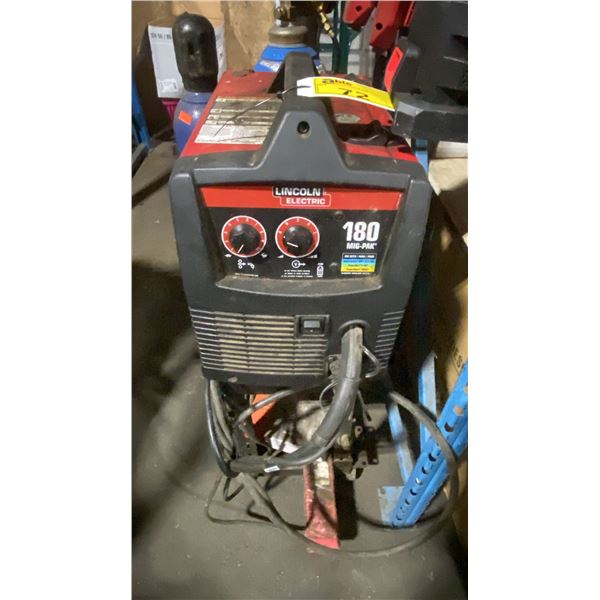 LINCOLN ELECTRIC 180 MIG-PAC AC WIRE FEED WELDER ON MOBILE WELDERS CART & 2 TANKS *CONTENTS ONLY*