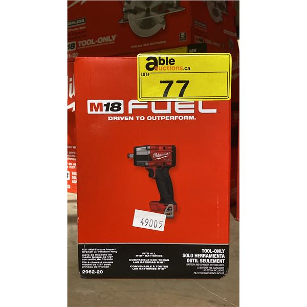 MILWAUKEE 2962-20 M18 1/2" MID-TORQUE IMPACT WRENCH WITH FRICTION RING *IN BOX*