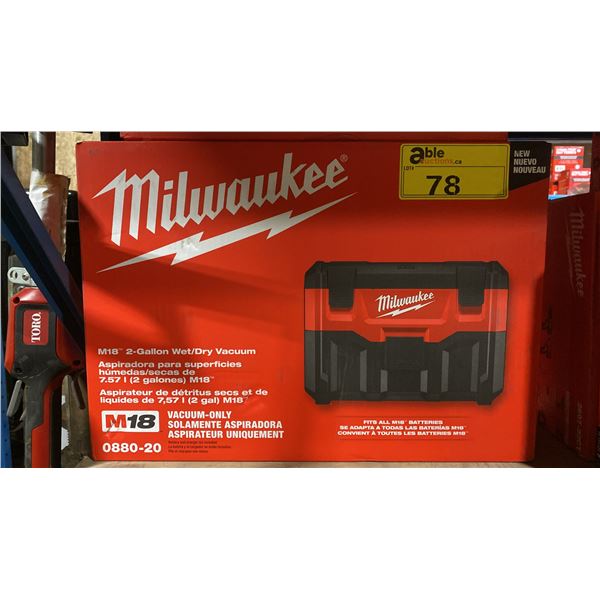 MILWAUKEE 0880-20 M18 2-GALLON WET/DRY PORTABLE VACUUM *IN BOX*