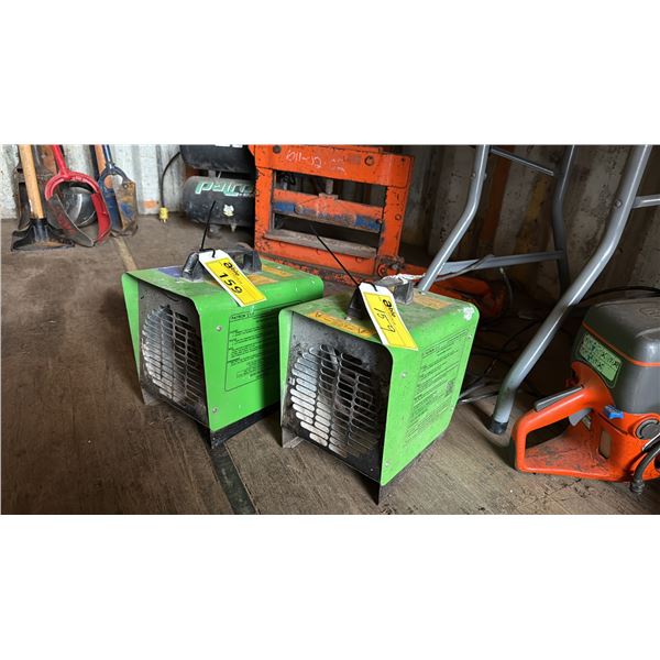 2 HEATERS: PATRON E1.5 GREEN PORTABLE HEAVY DUTY ELECTRIC CORDED JOBSITE HEATERS