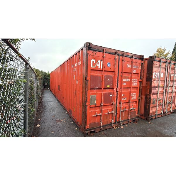 ORANGE 40' 67,200 LB MAX CAPACITY INDUSTRIAL TRANSPORT CONTAINER WITH DUAL WING REAR DOOR WITH CAM