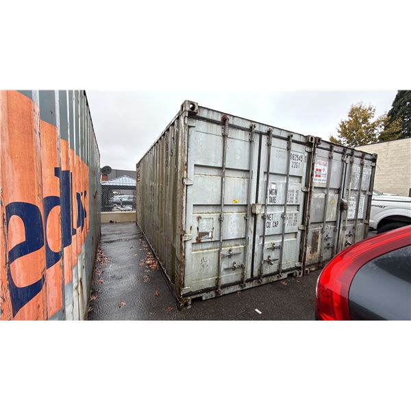 GREY 20' 52,910 LB MAX CAPACITY INDUSTRIAL TRANSPORT CONTAINER WITH DUAL WING REAR DOOR WITH CAM