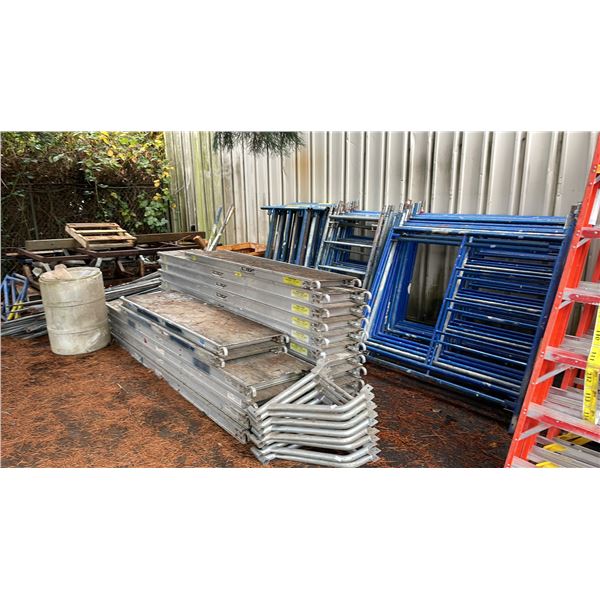 LARGE ASSORTMENT OF INDUSTRIAL SCAFFOLDING PARTS INCLUDING: 15 - 62  X 60  UPRIGHTS, 11 - 32  X 60 
