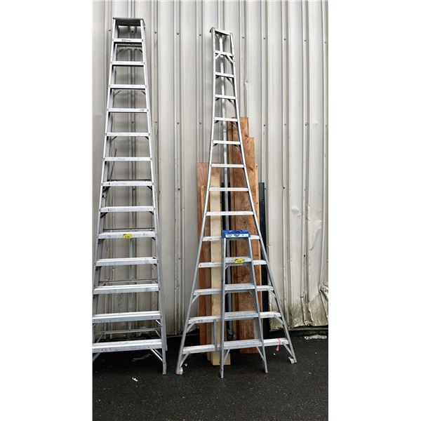 ALLRIGHT 14' HEAVY DUTY ALUMINUM ARBORIST LADDER, LTE 5' ALUMINUM STEP LADDER WITH ASSORTED WOOD &