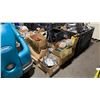 Image 1 : PALLET OF ASSORTED THROTTLE CABLES, SMALL ENGINE PARTS, & WHEELS *MUST TAKE ALL ON PALLET*