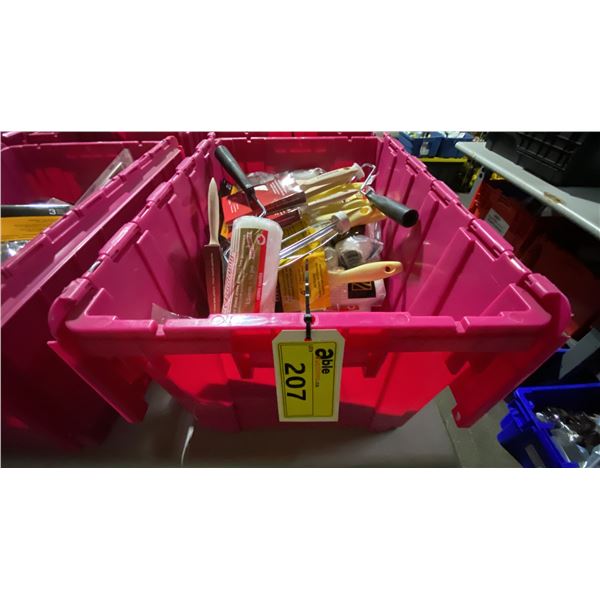 BIN OF ASSORTED PAINTING BRUSHES & ROLLERS *BIN NOT INCLUDED*