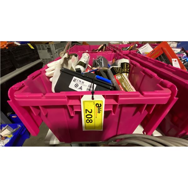 BIN OF ASSORTED PAINTING BRUSHES, ROLLERS, PAINTING TRAYS & GLOVES *BIN NOT INCLUDED*