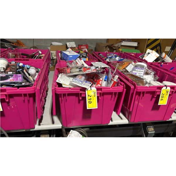 BIN OF SHOE GOO, JB WELD PRODUCTS, POPCORN CEILING SPRAY CANS, RUBBER WINDOW SEAL, FOAM SEALANT,