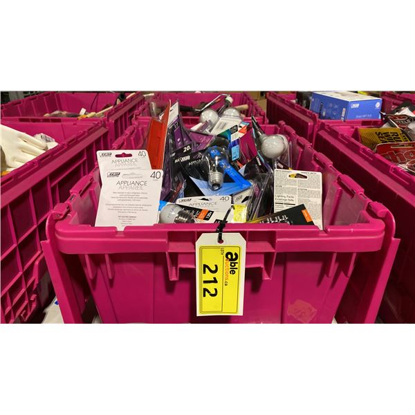 BIN OF ASSORTED SPECIALTY LIGHT BULBS - G4, G9, G16.5, RSC, E12, MR16, APPLIANCE BULBS & STANDARD