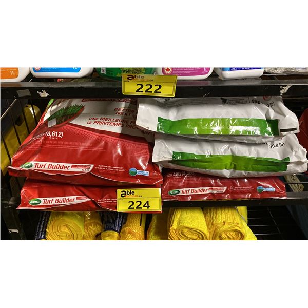 3- 11.6LB BAGS OF SCOTTS TURF BUILDER & 2- 19.8LB BAGS OF C.I.L LAWN FOOD *ONE BAG HAS RIP ON