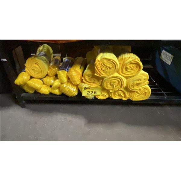 GROUP OF ASSORTED YELLOW ROPE & MICROFIBRE SHOP TOWELS