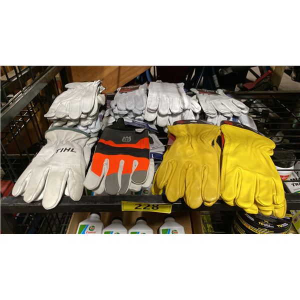 GROUP OF ASSORTED SIZED LEATHER WORK GLOVES