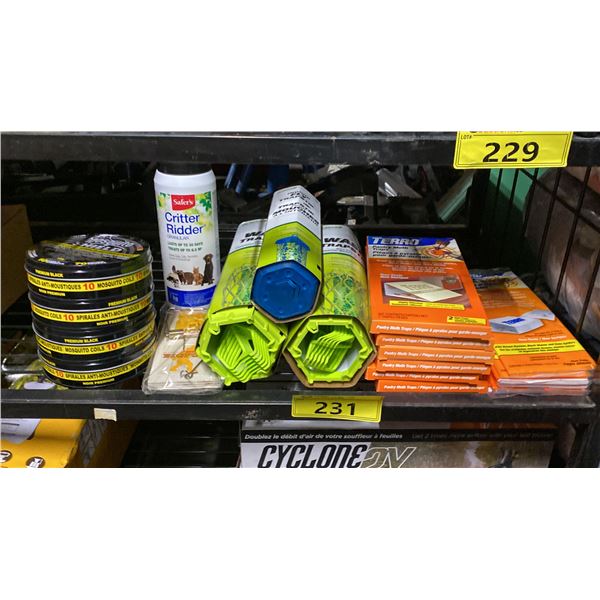 GROUP OF PEST CONTROL PRODUCTS- CRITTER RIDDER, MOSQUITO SHIELD, TERRO PANTRY MOTH TRAPS, SPIDER &