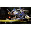 Image 2 : BIN OF ASSORTED VULCAN TOOLS- CLAMPS, SOLDERING IRONS, MEASURING TAPES, WRENCHES, BOLT CUTTERS,