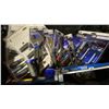 Image 4 : BIN OF ASSORTED VULCAN/PROSOURCE TOOLS- SCREWDRIVER SETS, PLIERS, WRENCHES, MITER BOX WITH SAW, SAWS
