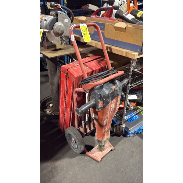 HILTI TE2000-AVR HEAVY DUTY ELECTRIC DEMOLITION BREAKER ON MOBILE CART/STAND WITH 4 HILTI BITS &