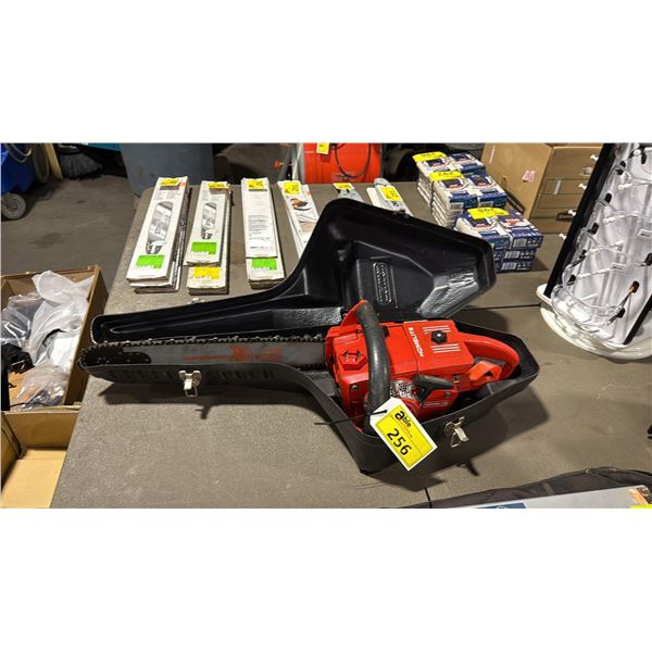 HOMELITE GAS POWERED CHAIN SAW IN HARD TRANSPORT CASE