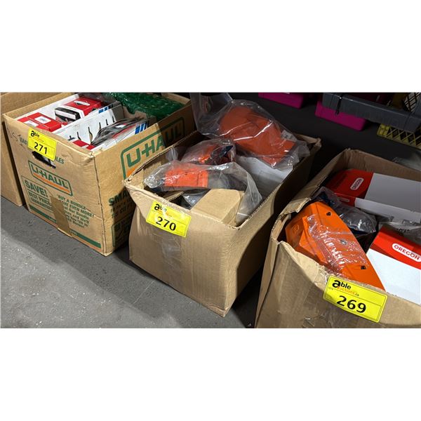 BOX OF ASSORTED HUSQVARNA COMMERCIAL SMALL ENGINE PARTS / HARDWARE