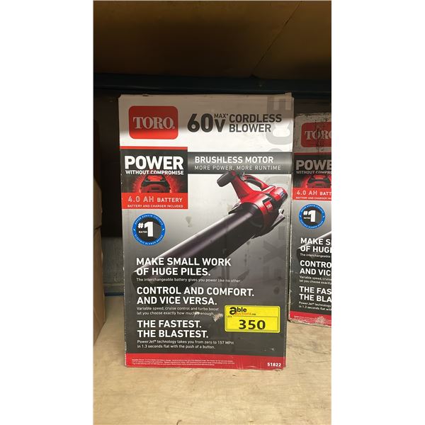 TORO 51822 60V MAX BRUSHLESS CORDLESS ELECTRIC LEAF BLOWER *IN BOX*