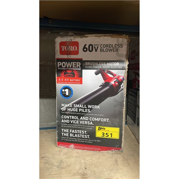 TORO 51822 60V MAX BRUSHLESS CORDLESS ELECTRIC LEAF BLOWER *IN BOX*