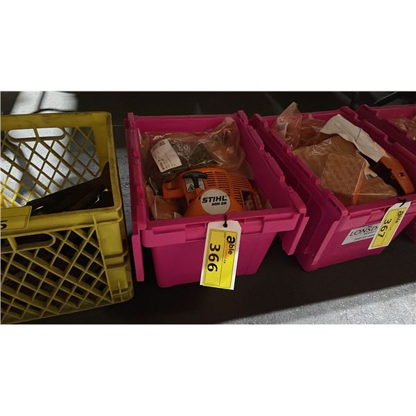 PINK BIN OF ASSORTED STIHL COMMERCIAL SMALL ENGINE PARTS / HARDWARE *BIN NOT INCLUDED*