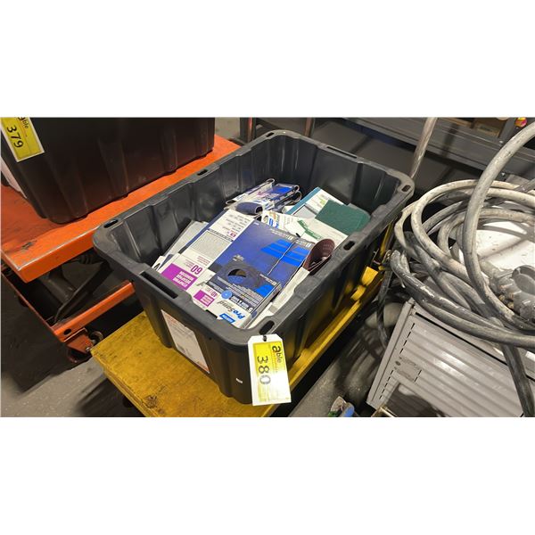 BIN OF ASSORTED SANDPAPER, SANDING DISCS, STEEL WOOL, & SCRUB PADS *BIN NOT INCLUDED*