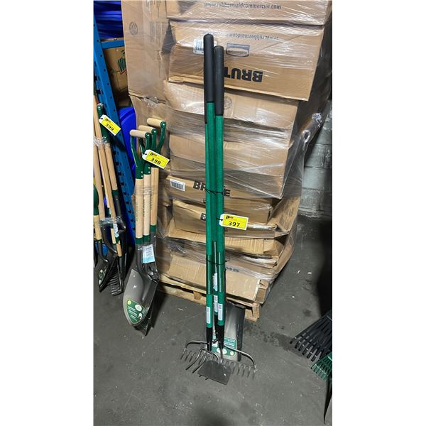 4 ASSORTED LANDSCAPERS GREEN HANDLE FIBERGLASS COMMERCIAL YARD TOOLS