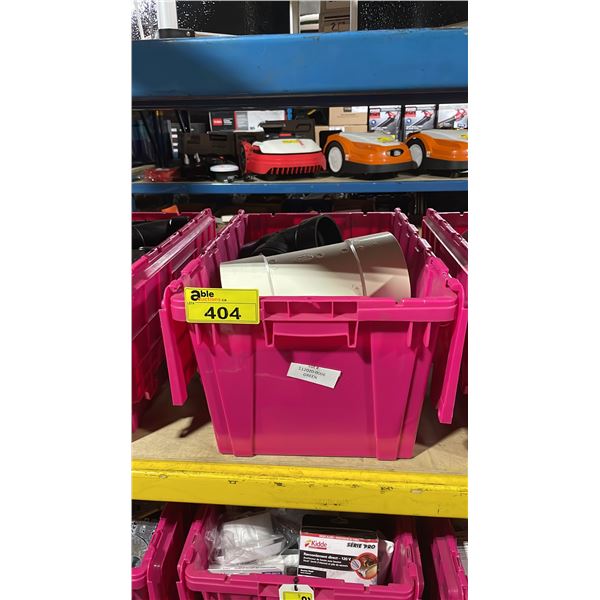 LARGE PINK BIN OF ASSORTED PLUMBING SUPPLIES *BIN NOT INCLUDED*