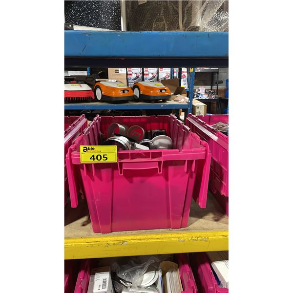 LARGE PINK BIN OF ASSORTED PLUMBING SUPPLIES *BIN NOT INCLUDED*
