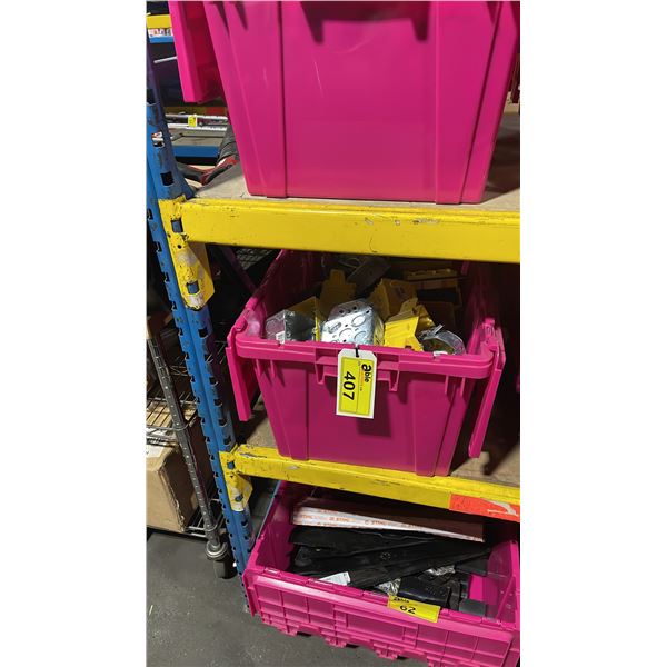 LARGE PINK BIN OF ASSORTED ELECTRICAL SUPPLIES *BIN NOT INCLUDED*