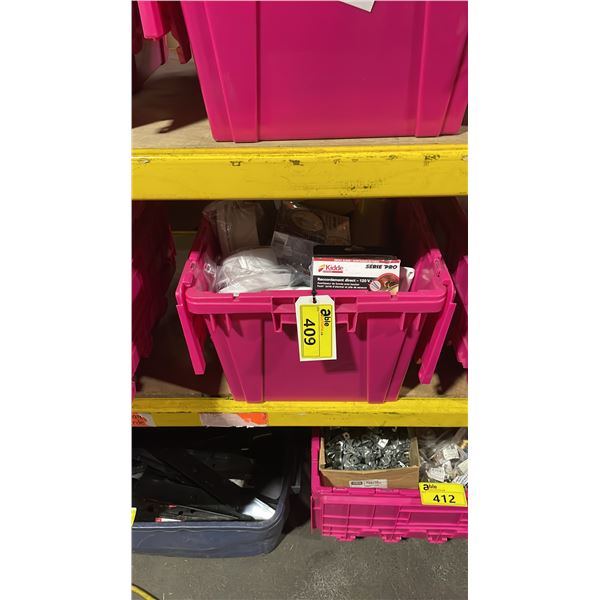 LARGE PINK BIN OF ASSORTED ELECTRICAL SUPPLIES *BIN NOT INCLUDED*