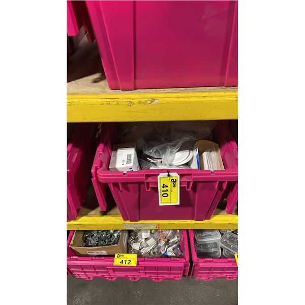 LARGE PINK BIN OF ASSORTED ELECTRICAL SUPPLIES *BIN NOT INCLUDED*