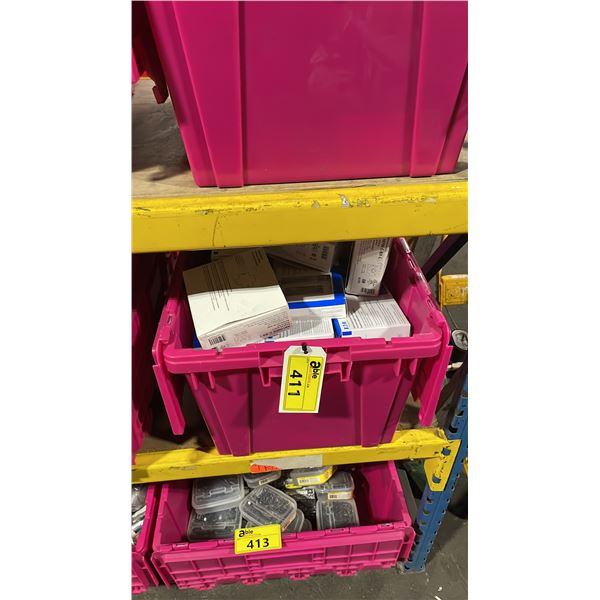 LARGE PINK BIN OF ASSORTED ELECTRICAL SUPPLIES *BIN NOT INCLUDED*