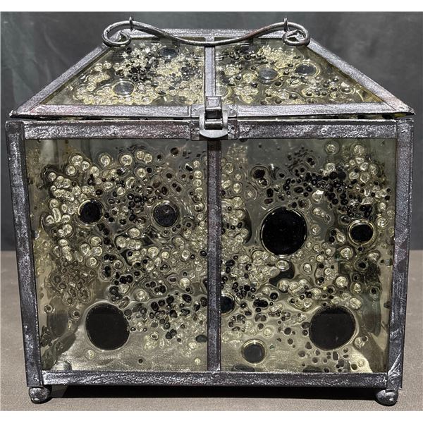 Decorative Metal and Textured Glass Box with Bubble Pattern and Hinged Lid