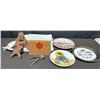 Image 1 : Decorative Collector Plates, Hand Shears, Pandora Cigar Box, Wood Face Art, Linens