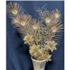 Image 4 : Tall Mosaic Vase with Faux Gold Floral Peacock Arrangement and Decorative Holiday Metal Bin