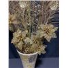 Image 5 : Tall Mosaic Vase with Faux Gold Floral Peacock Arrangement and Decorative Holiday Metal Bin