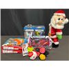 Image 1 : Toys Bundle: Slurpee Tetris, Plush Santa, Train Sets, Car, Sassy Jitter Toy