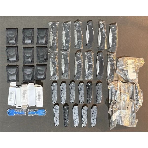 50-Piece Lot Folding Knives, Multi-Tools, Keychain Knives, Cases and Pouches
