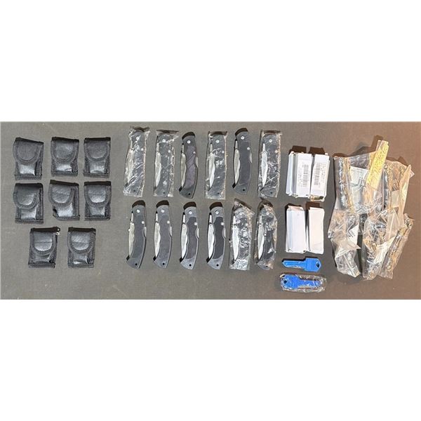 38 Folding Knives and Keychain Knives with Sheaths, Mixed Styles and Sizes