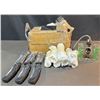 Image 1 : Box With 6 Folding Knives, 10 Glass Smoking Bottles, Card Knife, Assorted Accessories