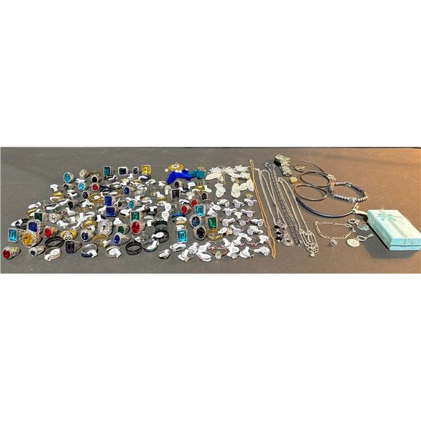 Large Mixed Lot of Costume Jewellery Rings Bracelets Necklaces Earrings Assortment