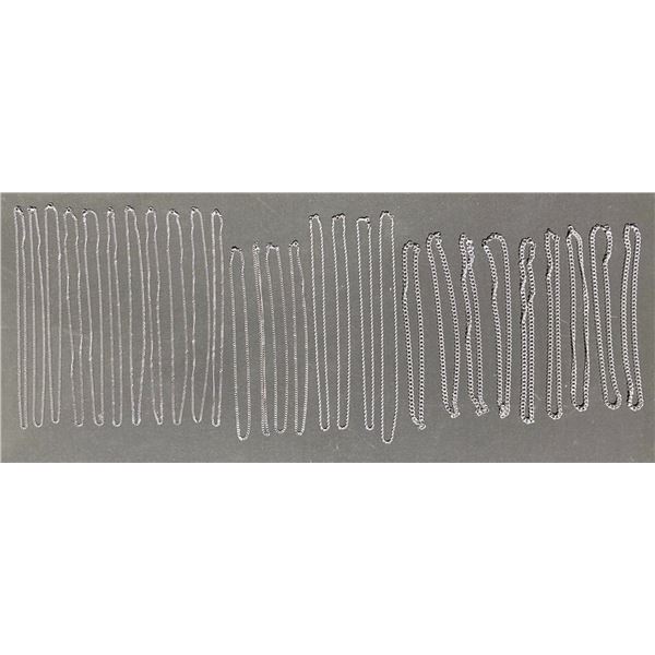 28 Mixed Silver Tone Chains, Assorted Styles and Lengths, Plus 20 Jewelry Bags