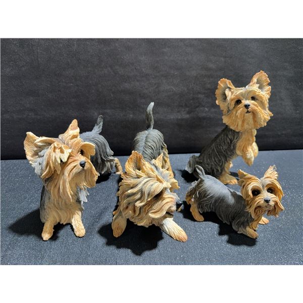 4 Yorkshire Terrier Dog Figurines Hand-Painted Resin Collectibles
